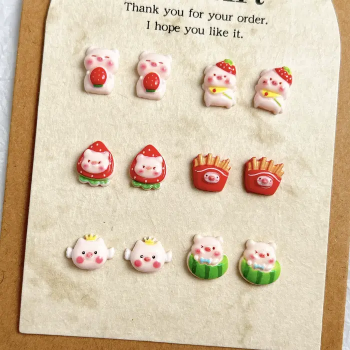Breloques 3D pour Ongles en Résine, Dessin Animé, Rose, Cochon, Frites, Shoous, Harvey, Neutre, Acce