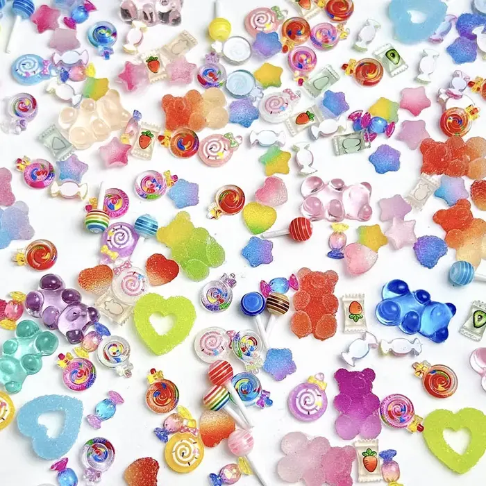 Bonbons colorés série mixte Nail Art breloques peints sucettes Fudge coeurs bêtes décorations d'ongles accessoires pour manucure bricolage