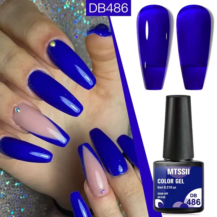 Verhéritage à Ongles Gel Semi-Continu Bleu Vif, Gellack, Manucure, Paillettes, Soak Off, LED UV, DIY