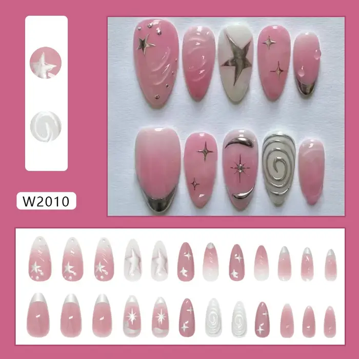 24 pièces rouge étoile imprimer faux ongles doux Cool court amande presse