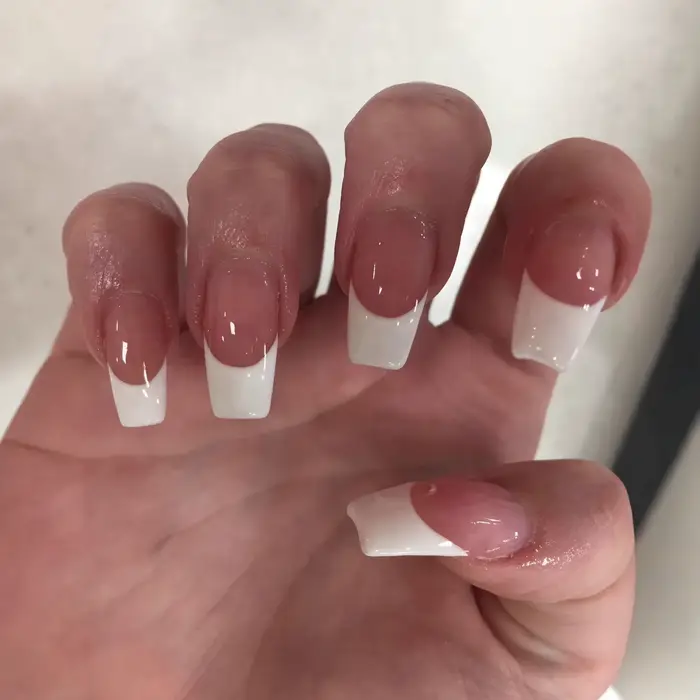 Faux ongles longs ballerine, 24 pièces, blanc, français, couleur chair, détachables, à coller, pour 