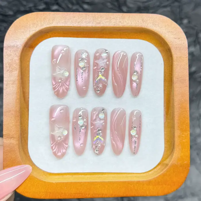 10 pièces fée papillon strass faux ongles été océan Style coquille à la main