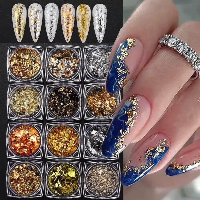 Feuilles d'or et d'argent pour ongles magnifiques