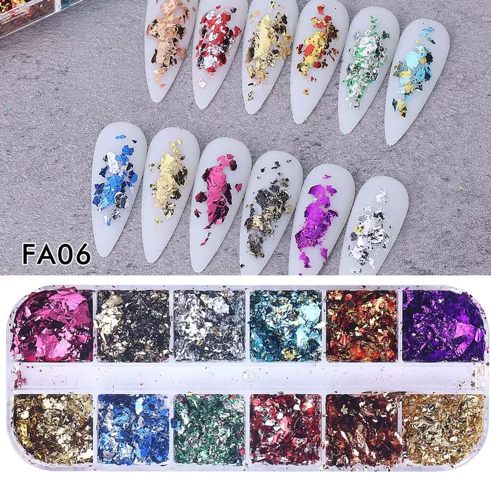 Feuilles d'or Double couleur 12 grilles, magnifiques paillettes pour ongles, scintillantes irréguliè