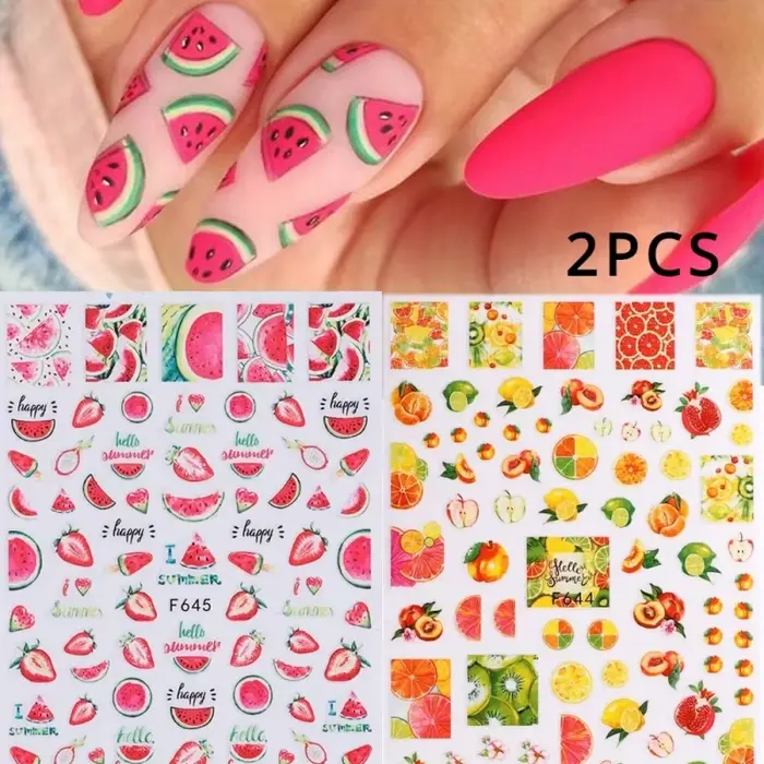 Lot de 2 autocollants pour ongles sur le thème des fruits