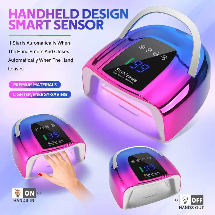 Lampe à ongles LED UV rechargeable 200W, sèche-ongles sans fil avec 3 réglages de minuterie et capte