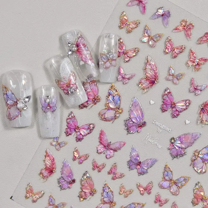 Autocollants pour Nail Art papillon aurore en relief 5D, 1 pièce, autocollants auto-adhésifs pour dé