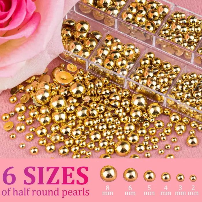 12 grille/boîte 3D or argent demi-rondes perles en acier breloques pour ongles 2-8MM Flatback perle