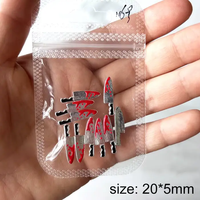 Breloques pour ongles couteau à sang d'halloween, 20/10 pièces, décorations en alliage métallique Pu