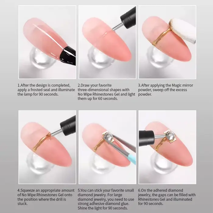RSNAIL sans lingette strass Gel pour ongles 15g 3D Chrome Nail Art dessins