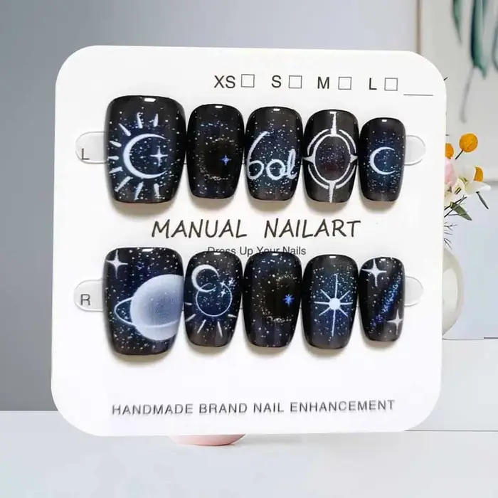 10 pièces 【Happy Planet 】 Cool Fantasy noir dégradé manucure presse sur les ongles Ins tendance détachable faux