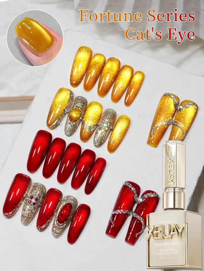 Ensemble de vernis à ongles Gel couleurs rouge et dorées