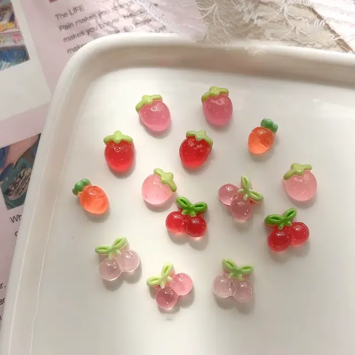 10 pièces Nail Art breloques résine Mini cerise fraise