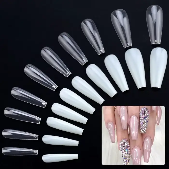 600 pièce/sac longue ballerine cercueil faux ongles conseils clair/couleur naturelle couverture complète