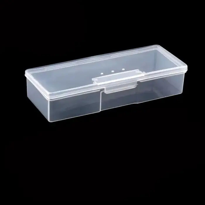 Nail Art Empty Storage Box Rectangle Plastic White Transparent Buffer Grinding Files Nail Rhinestone