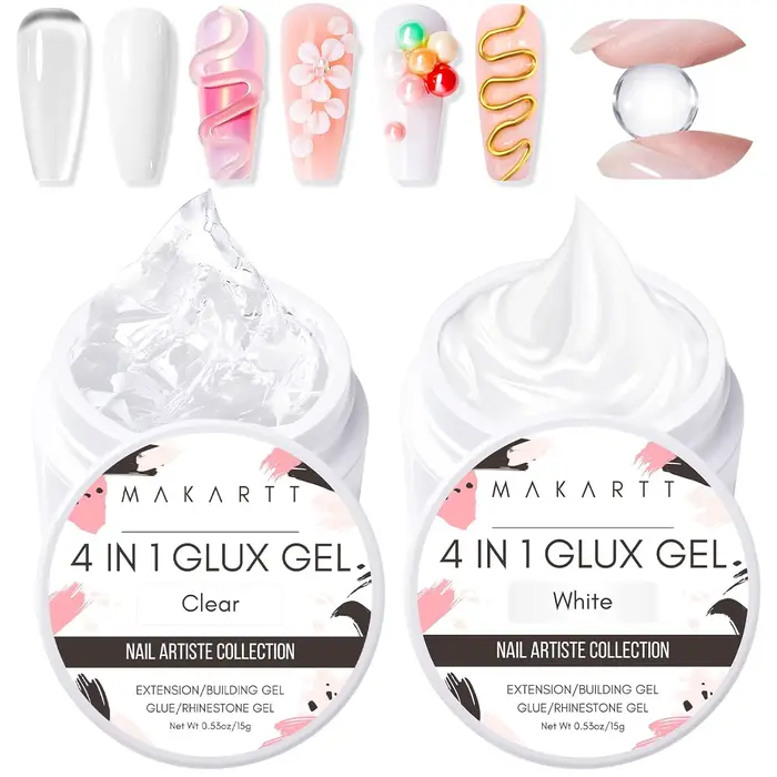 Makartt Solid Gel Builder : 4 en 1 blanc clair non collant pour extension d'ongles de sculpture 3D
