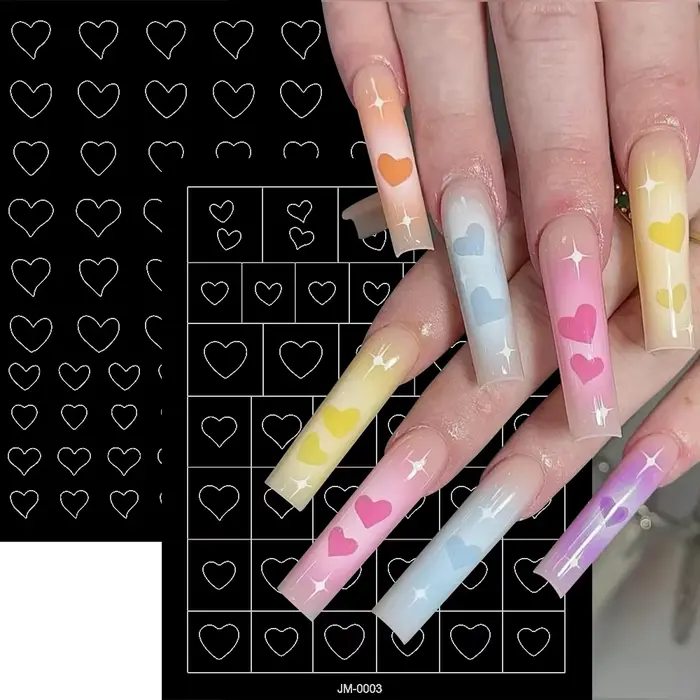 Autocollants pour ongles, pochoir d'aérographe, 24 modèles, 1 pièce, papillon/cœur/ligne française, 