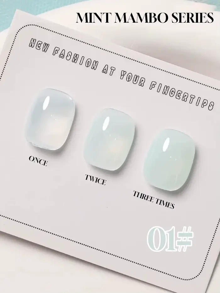 Lot de 6 vernis à ongles gel tendance été 2026, couleurs menthe glacée transparente et nude, tenue 2