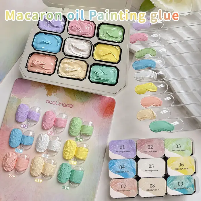 Ensemble complet de Gel de peinture à l'huile Macaron à 9 grilles