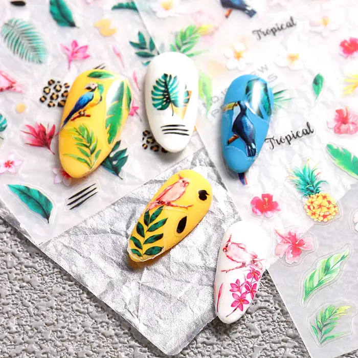 Autocollants pour ongles en forme de feuilles de palmier vertes