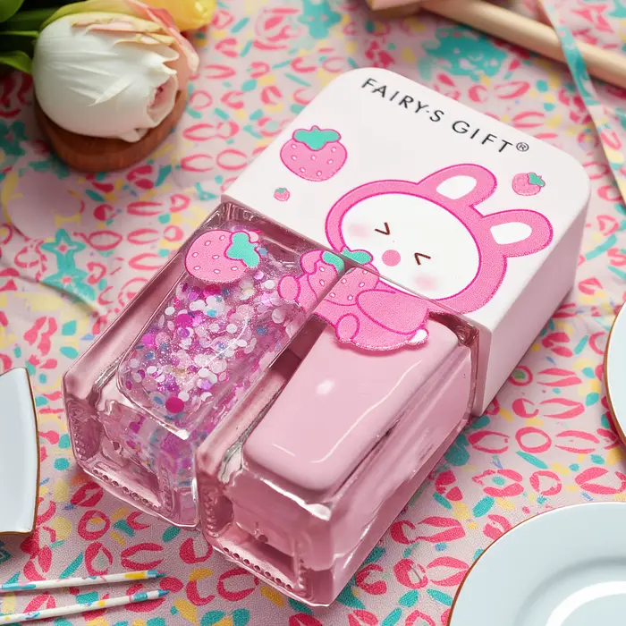 S02 fraise lapin ballo ensemble de 2 bouteilles vernis à ongles sans cuisson séchage rapide longue durée pelable à base