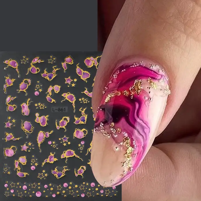 Autocollants pour ongles imprimés en marbre 3D, 6 pièces, breloques multicolores à effet de marbre d