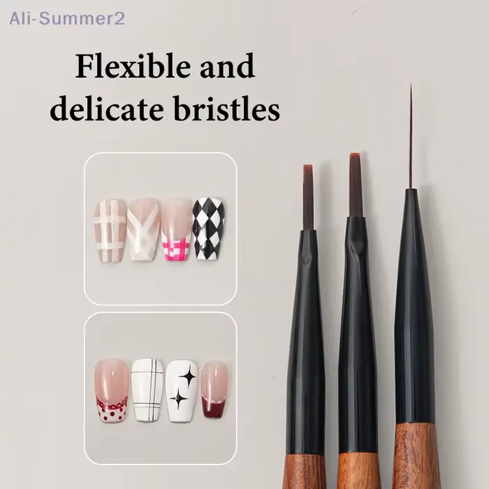 {MX} 11/18mm bois de santal Nail Art brosse ongles dessin peinture Plaid ligne