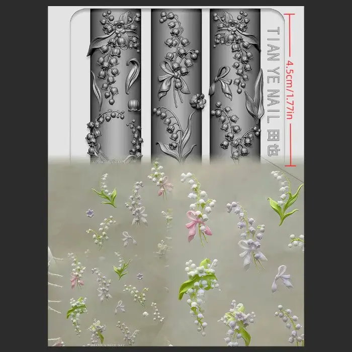 Moule à ongles incurvé 3D série fleurs, fleur de Lotus de la vallée, modèles d'ongles à haute transp