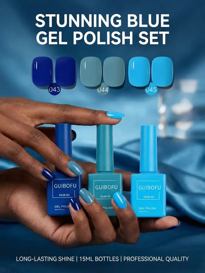 Lot de 3 vernis gel bleu roi 15 ml