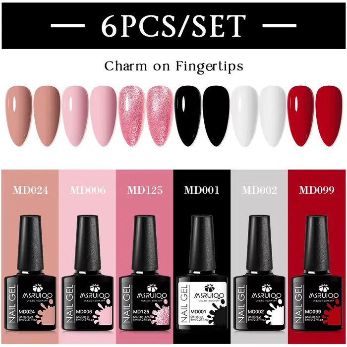 MSRUIOO 6 pièces nu rose Gel vernis à ongles ensemble paillettes coloré Semi Permanent UV Gel Kits b