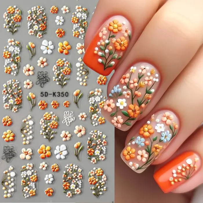 Autocollants pour ongles en relief marguerite 5D
