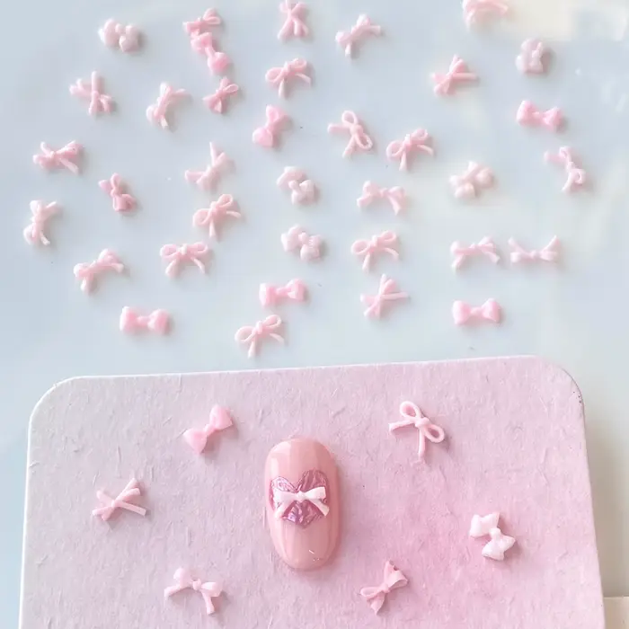 Mini nœud rose en résine pour Nail Art, 100 pièces, breloques en forme de mélange, ruban à nœud papi