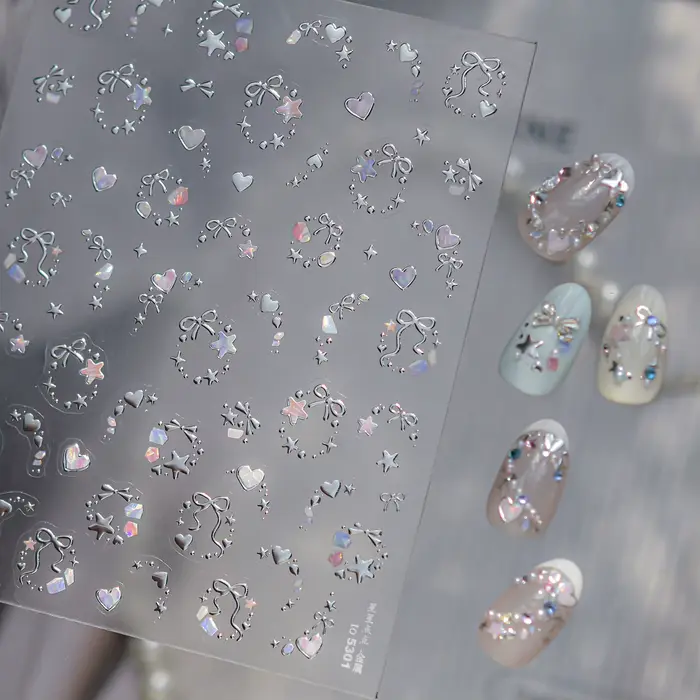 Autocollants guirlande d'amour étoiles exquises, décoration Nail Art 5D en métal de haute qualité, a