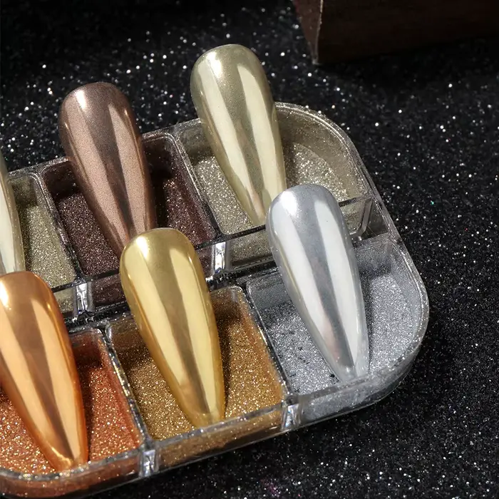 Poudre à ongles chromée or 6 couleurs