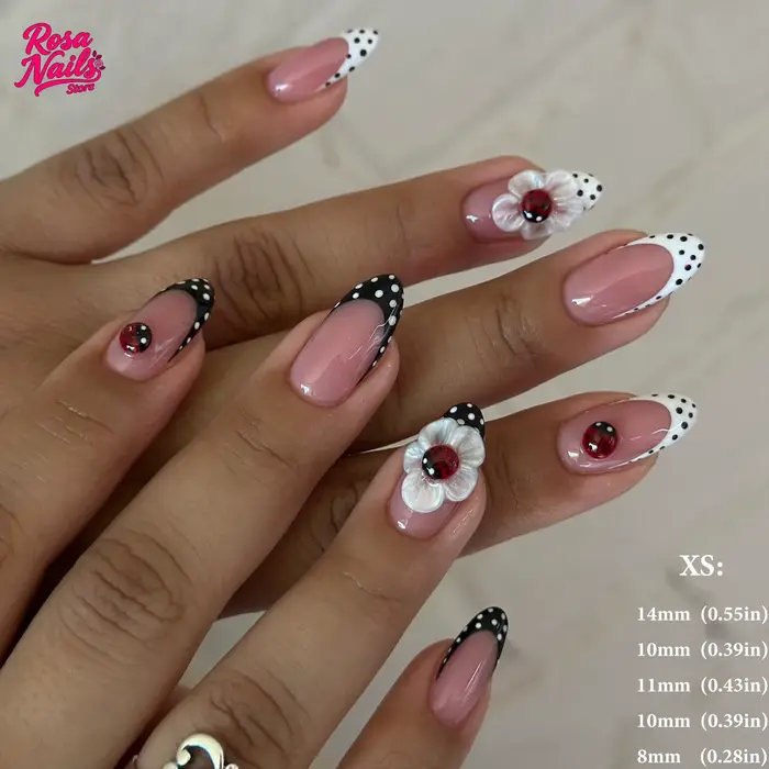 Faux ongles peints à la main, à pression, pour dame, beurre, jaune, amande d'été, coccinelle, pointe