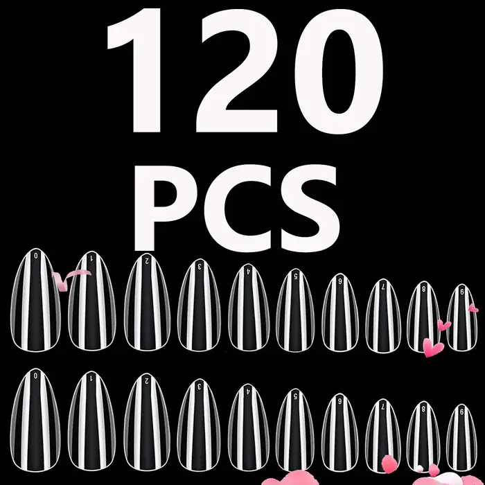 120 pièces- faux ongles transparents en amande courte semi-givrée