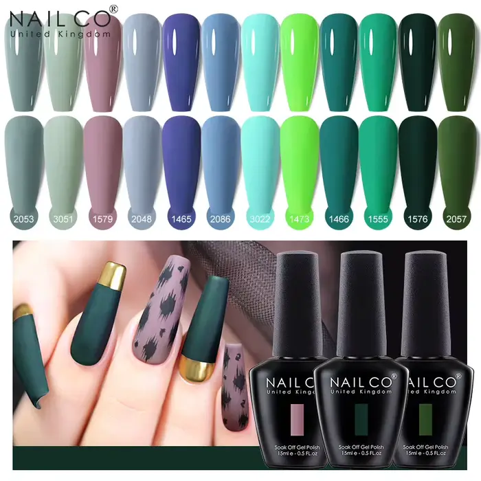NAILCO 15ml série verte couleur foncée Gel vernis à ongles hybride durable pour Base mat couche de finition manucure tremper UV LED Nail Art Gel