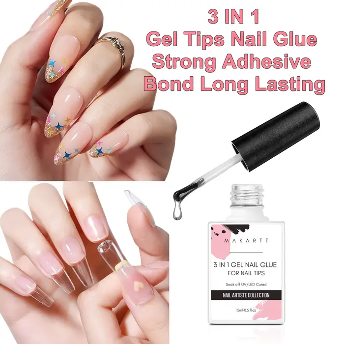 Makartt Gel de colle pour ongles en acrylique 3 en 1