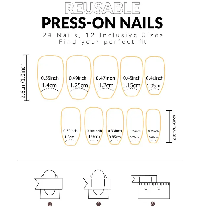 24 faux ongles avec 1 colle à ongles et 1 lime à ongles