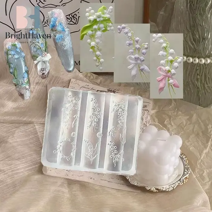 Moule à ongles en silicone 3D Lily Of The Valley, modèle de sculpture pour nail art, outils de décor