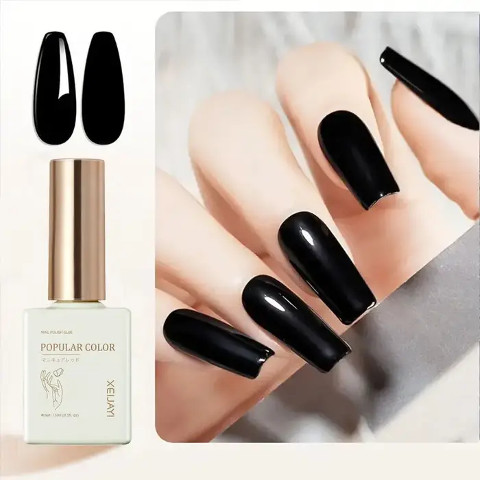 Vernis à ongles en gel noir pur 15 ml, UV-LED, à retirer par trempage, haute pigmentation, couvrance totale, longue durée, qualité salon, gel de manucure