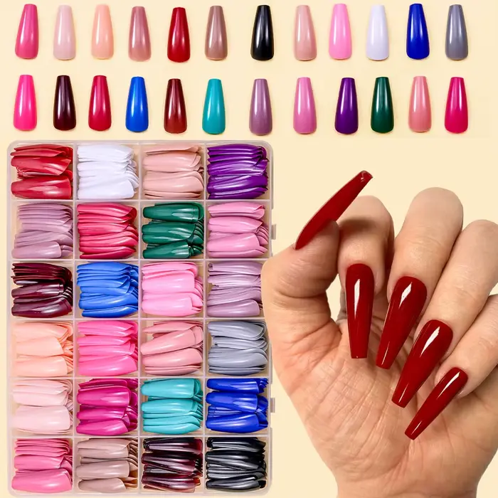 576 pièces/boîte faux ongles colorés noir rouge Design
