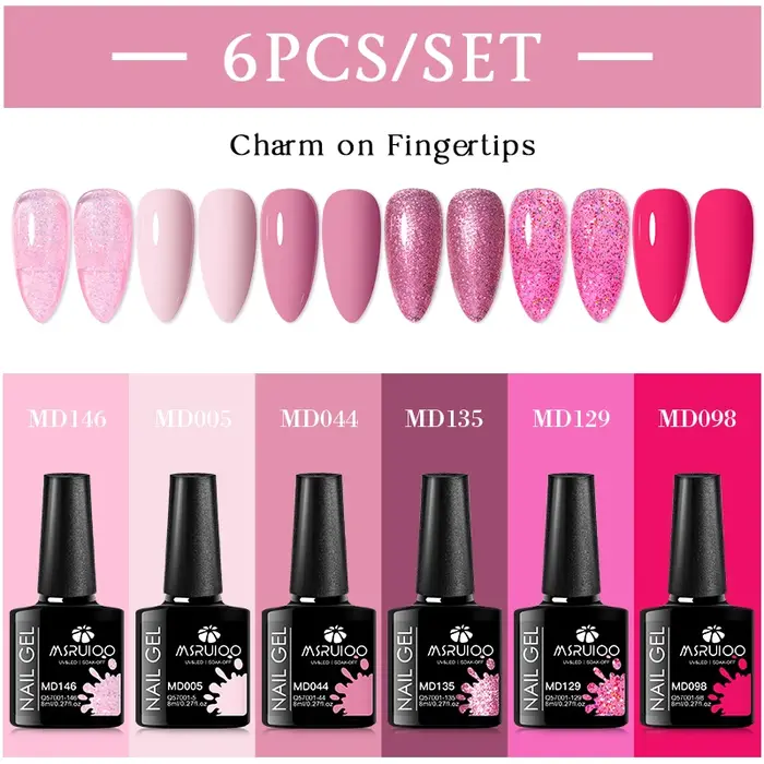 MSRUIOO 6 pièces nu rose Gel vernis à ongles ensemble paillettes coloré Semi Permanent UV Gel Kits bricolage Nail Art