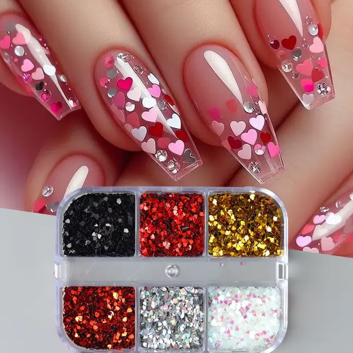 6 grilles Y2K mignon coeur paillettes ongles