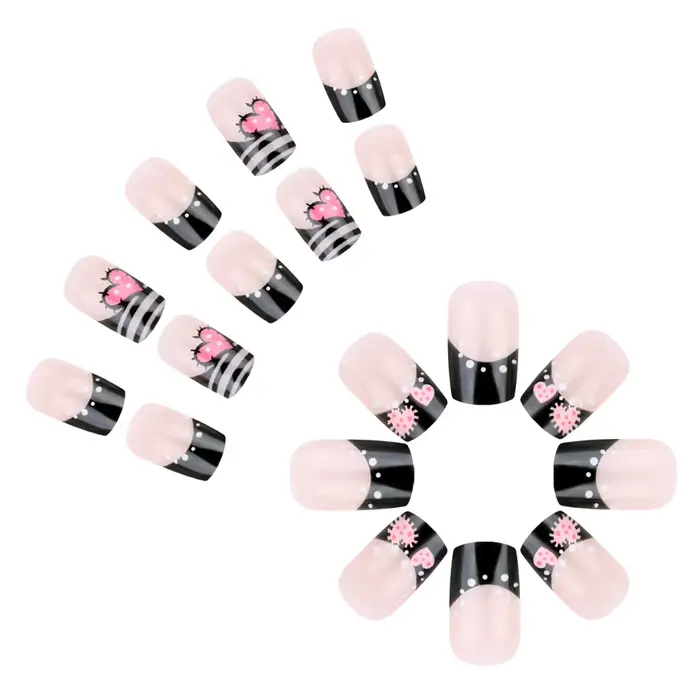 24 pièces coeur faux ongles moyen Long carré collé presse