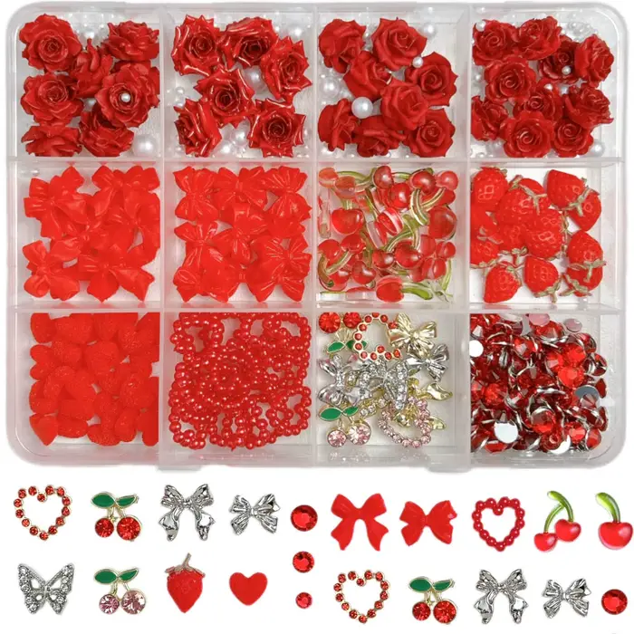 1 boîte de breloques pour ongles en résine de cerise simulée festive 3D