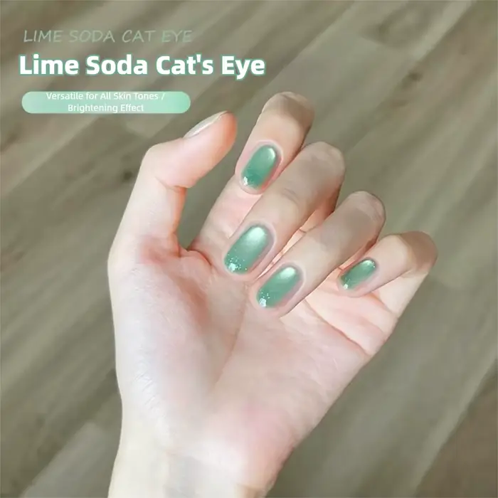MIANEL 2026 Gel UV pour ongles effet œil de chat vert lime soda transparent avec perles de verre éclaircissantes pour manucure