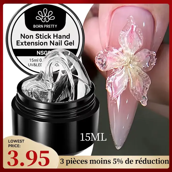BORN PRETTY 15ml Gel d'extension de main antiadhésif transparent 3D façonnage sculpture Nail Art Gel dur solide pour faux ongles