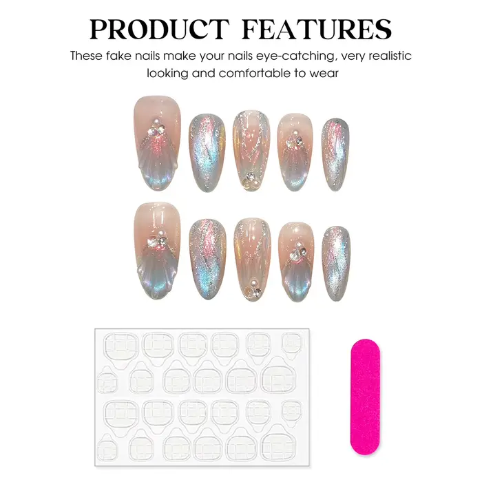 10 pièces à la main sirène presse sur ongles paillettes dégradé bleu faux