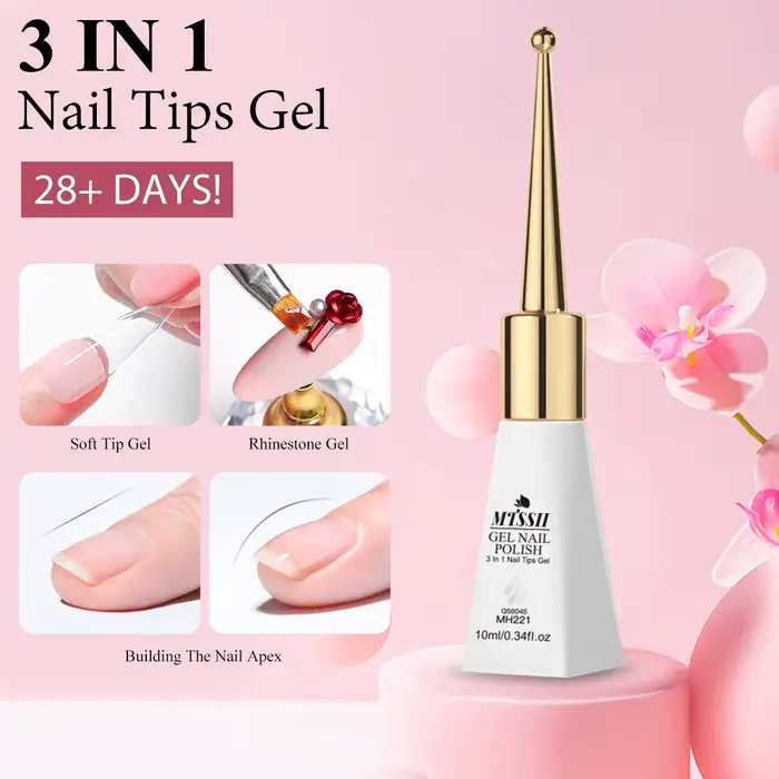 MTSSII 10ml Gel 3-en-1 pour extensions d'ongles, gel transparent pour nail art, gel UV à retirer par